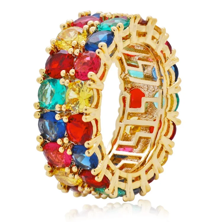 

Newly designed unique double row color diamond hip hop jewelry ring couple ring