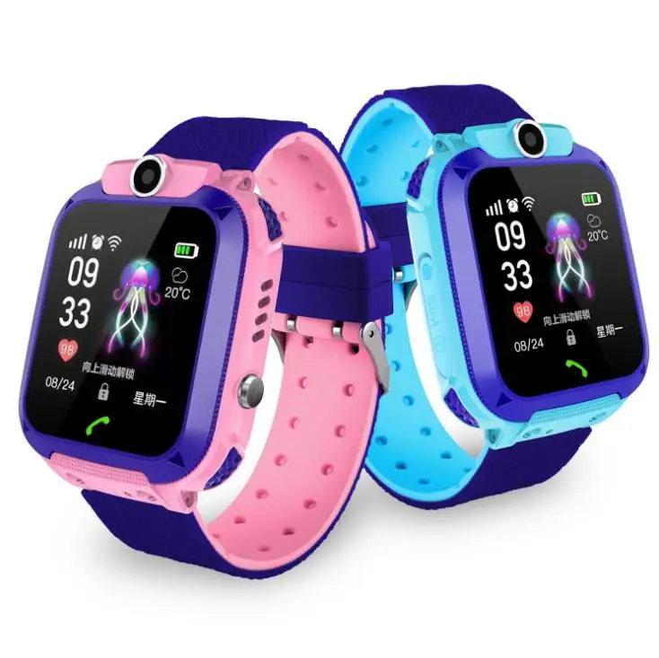 

Q12 Children Smartwatch Camera Baby Sos Tracker Anti Lost Sim Gps Bracelet Alarm Waterproof Phone Call Wrist Smart Watch Kids, Blue pink