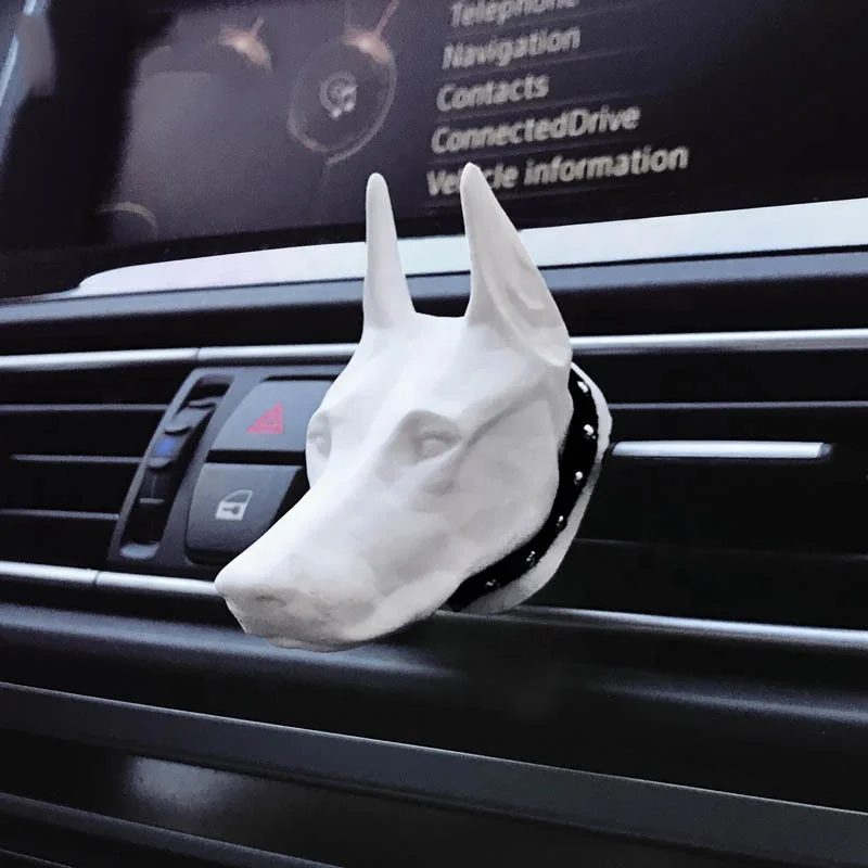 

Popular Hot Selling White Ceramic Doberman Shaped Scented Fragrance Oil Aroma Diffuser Car Vent Air Freshener