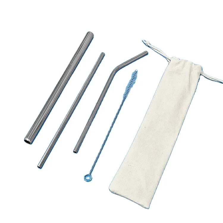 

Stainless steel straw package metallic straight tube elbow drink coffee milk tea straw gift straw 4-piece set