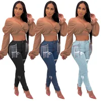 

2019 Women Fringe Jeans Trousers Women High Waist Jeans Denim Pantalones Pants