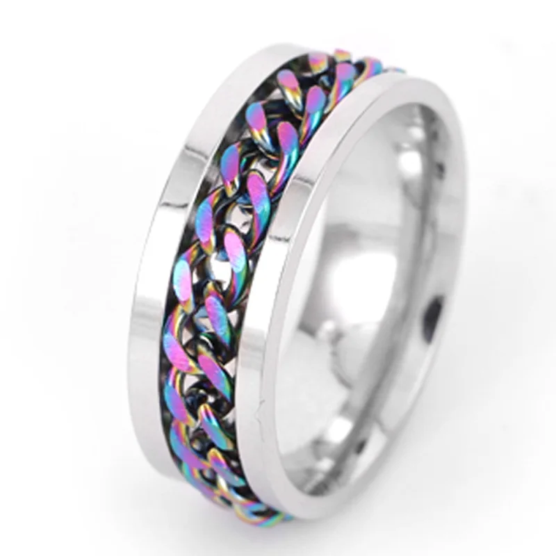 

Solid Gold Plated Stainless Rings Steel Cuban Link Ring Micro Chain Rings