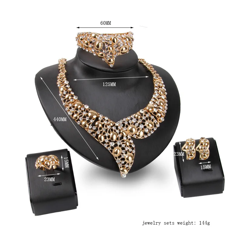 X4240 New Design Alloy Gold Jewelry Set Rhinestones Costume Jewelry Set Fashion African Jewelry Sets Necklace