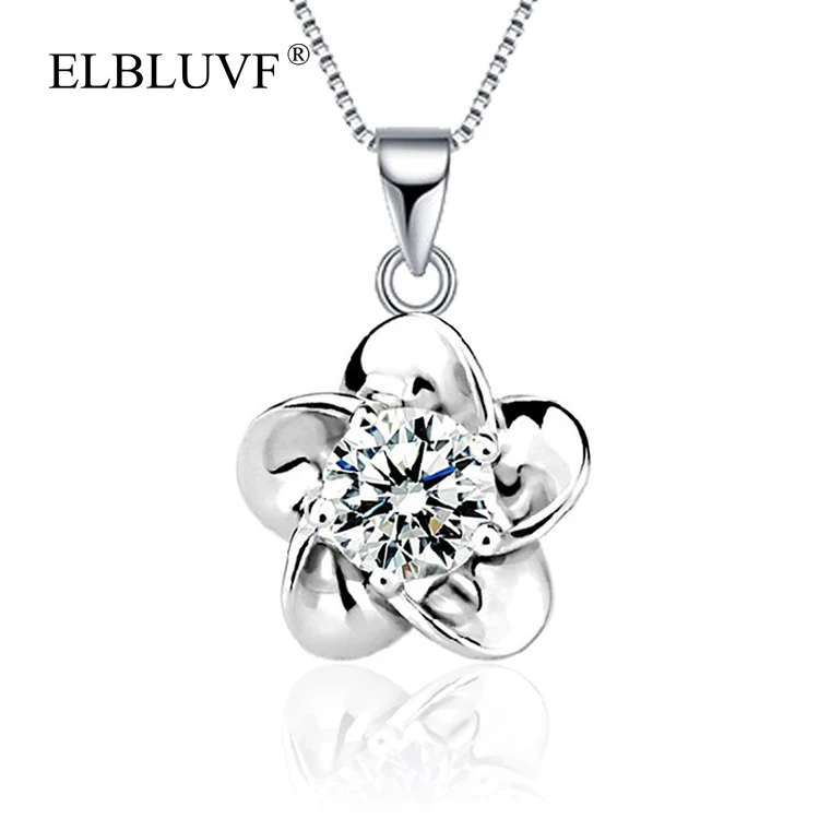 

ELBLUVF Hot Sell S925 Silver Plated Plum Blossom Shape Pendant Fancy Flower Jewelry Accessories, White , purple