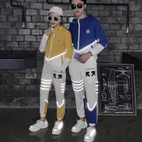 

2019 New Arrivals Unisex Custom Print LOGO Two Pieces Set HoodieTracksuit With Reflective Strips