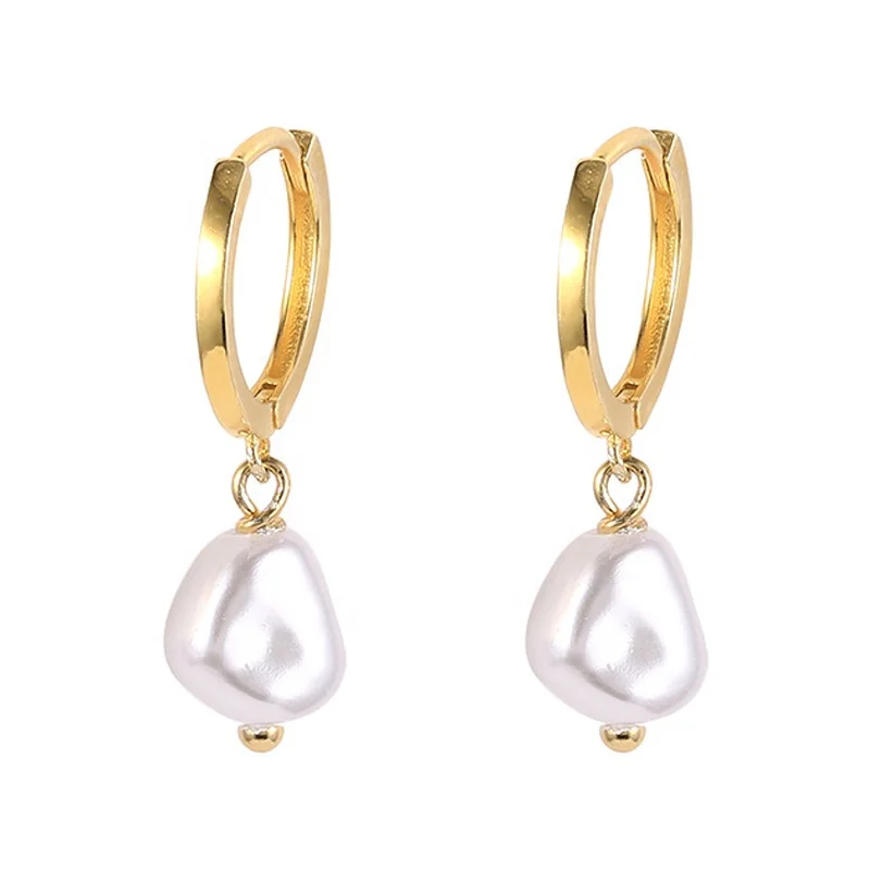 

HYH 925 silver water baroque pearl huggie earrings, Optional