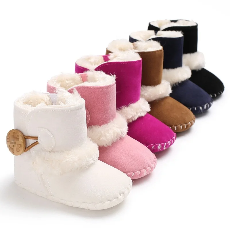 

0-18M Newborn Infant Baby Girls Snow Boots Winter Warm Booties Baby Shoes Solid Button Plush Ankle Boots, Blue,stripe