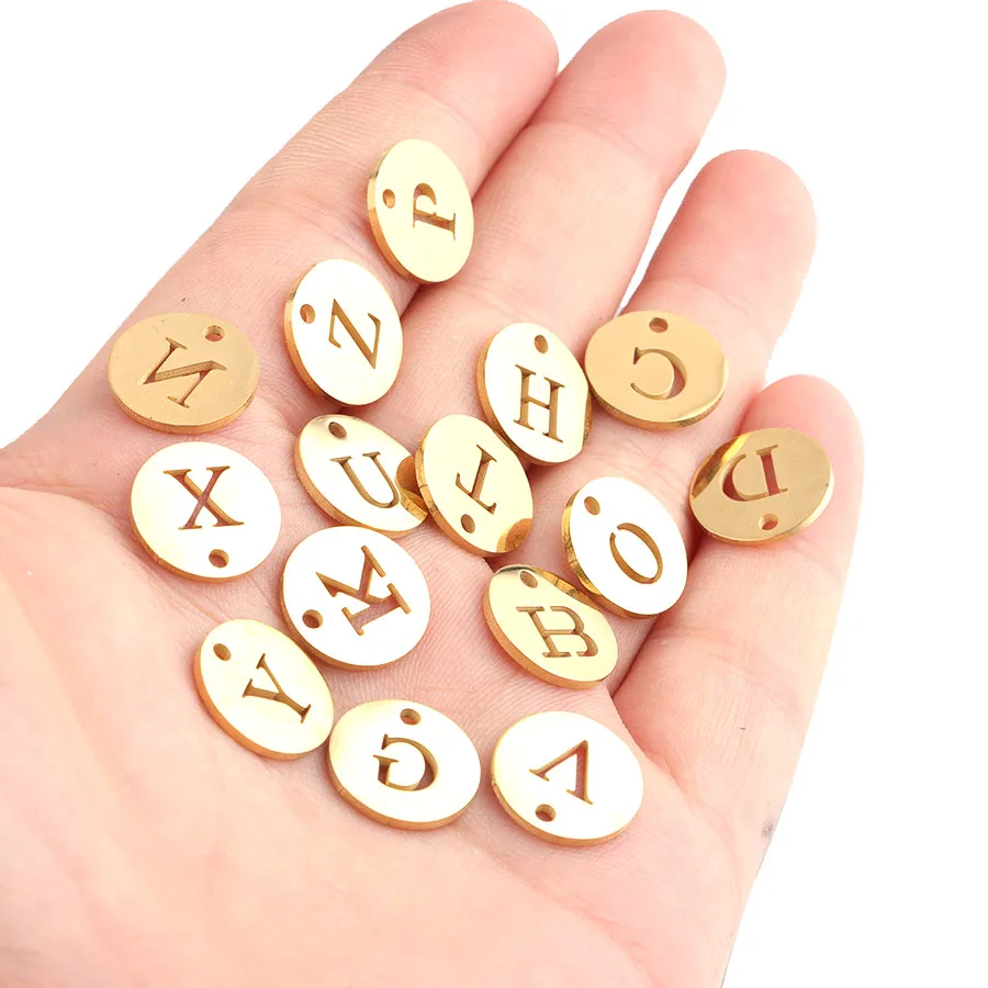 

Factory Hollow Stainless Steel Gold Alphabet Initial Charms For DIY Jewelry Bracelet Making