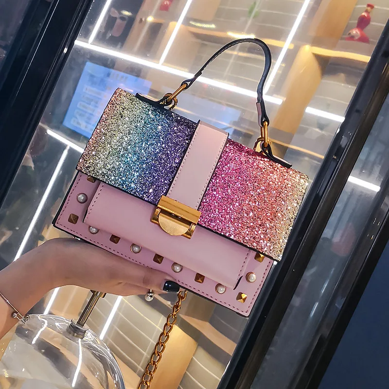 

Glitter crossbody bag chain shoulder bag fashion ins super fire sequin handbags, Accept customizable color