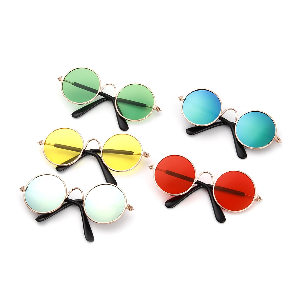 

Factory Wholesale Cool Stylish and Funny Cute Pet Sunglasses Retro Circular Metal Sunglasses for Cat Small Dogs, Green, red, blue, multicolored, pink, yellow, black, white, brown