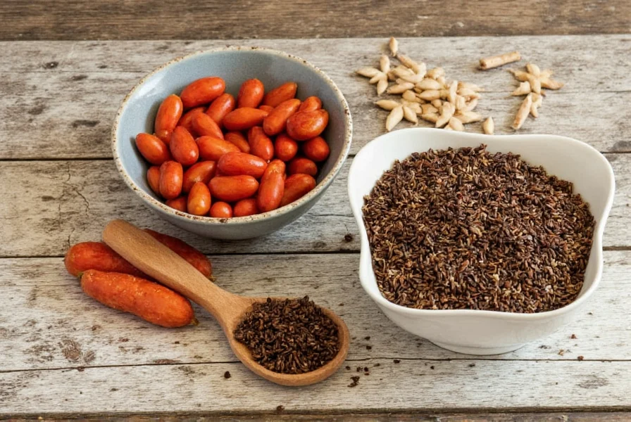Close-up comparison of star anise and anise seeds