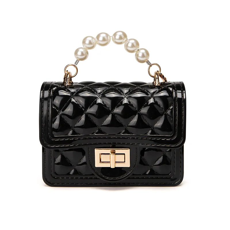 

High quality pearl handle mini jelly women hand bags for ladies promotion fashion diamond lattice jelly purses