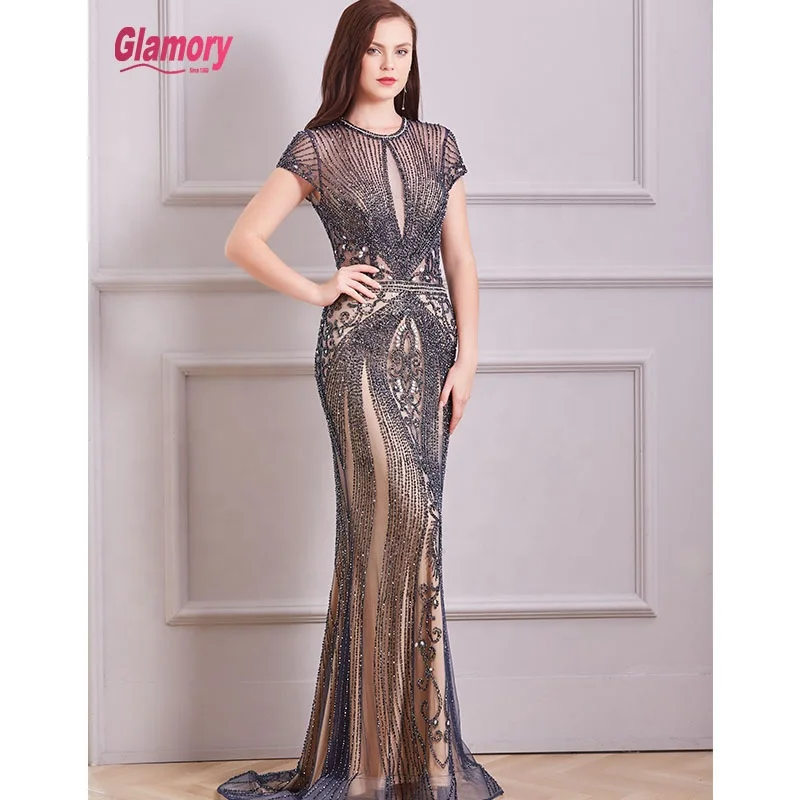 

New design Hand-beaded Ladies Pary Wear Gown Mermaid Prom Dress with high quality