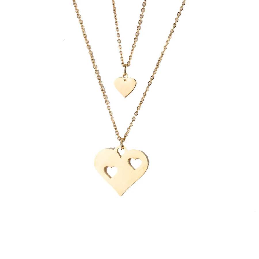 

Hot selling Heart Shape Jewelry Stainless Steel Gold Silver Two Layer Women Pendant Necklace, 1pc/opp bag