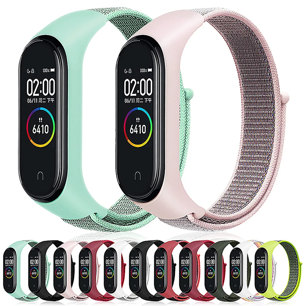 

For Mi band 4 3 Nylon Bracelet Smart Watch Strap Replaceable For Xiaomi Mi Band 3 4 Strap silicone Bracelet Sport Wristband, Multi colors