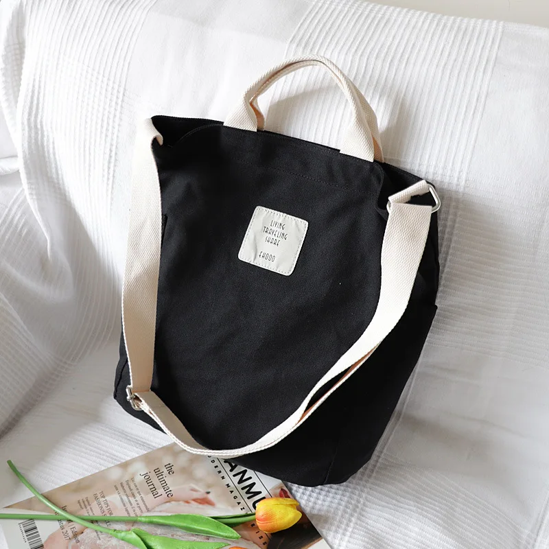 

2021 fashion custom canvas text single shoulder flap bag net celebrity large capacity female casual handbag wholesale, Black