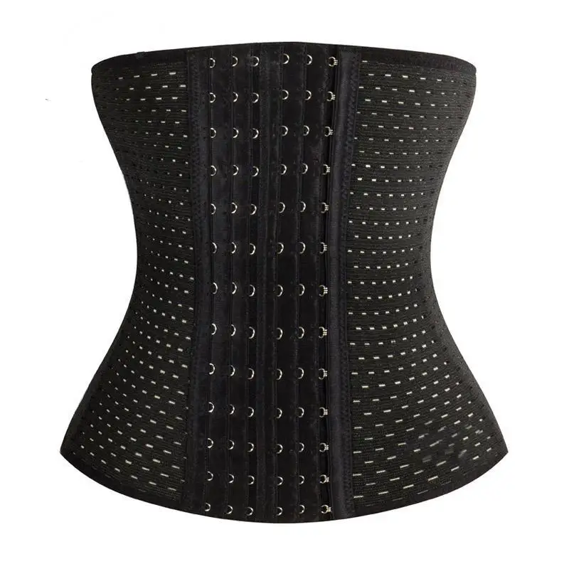 

Black Beige Hollow-out 6 Row Adjustable Hooks Waist Trainer Long Torso Corset Flat Tummy Shaper For Women