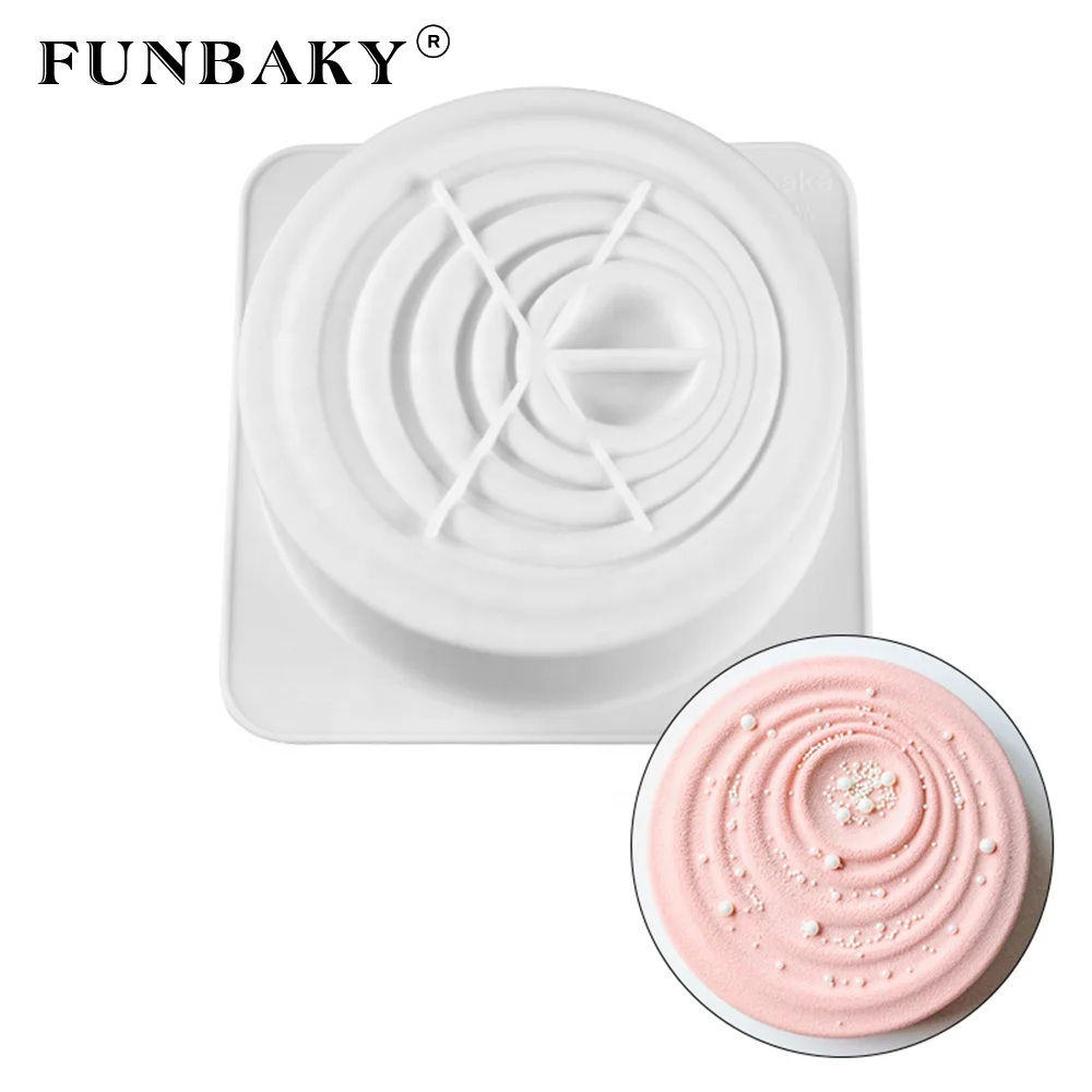 

FUNBAKY Baking tool mousse cake silicone mold round shape 3 D ring pattern embossing artistic cake mold heat resistant baking, Customized color