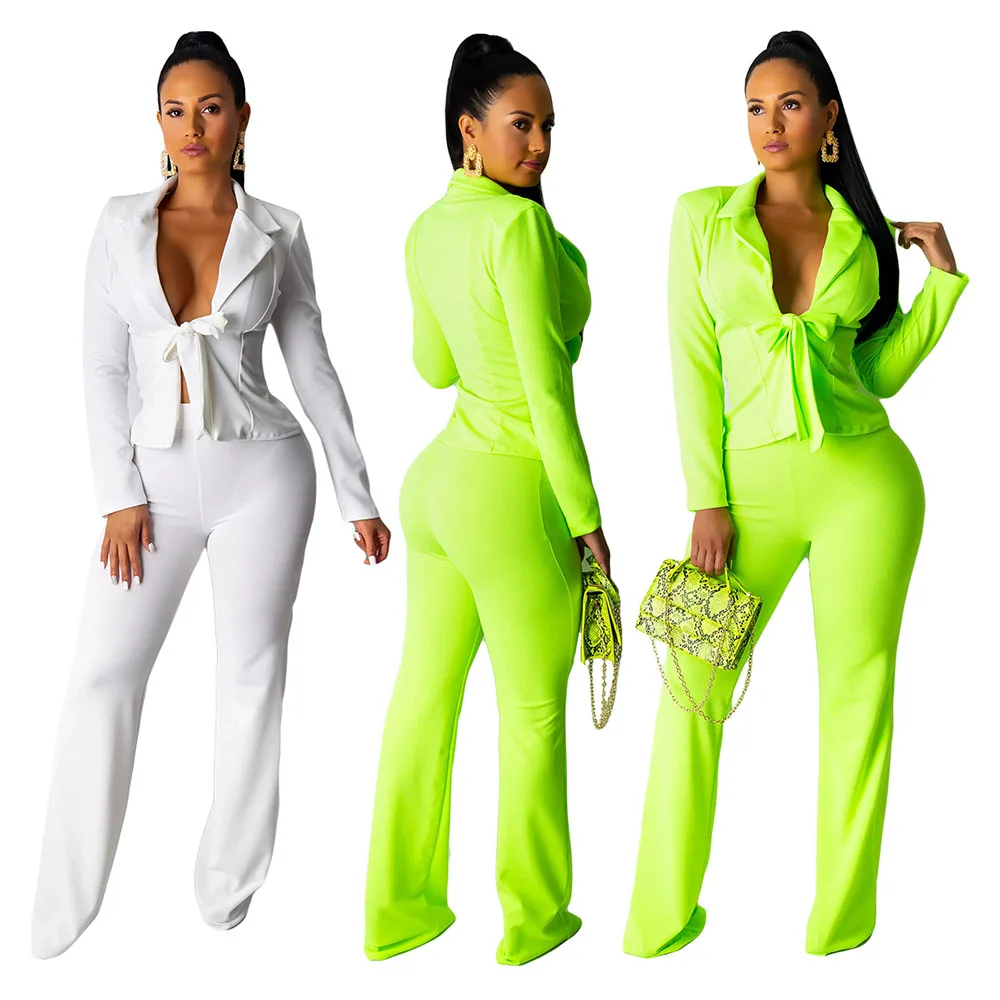 YJ5073 ladies modern solid pants and top two piece set