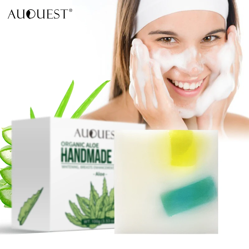 

Face cleaning Handmade Aloe Vera Oil Soap Organic aloe leaves smooth and keep water of skin, White&green&yellow cream