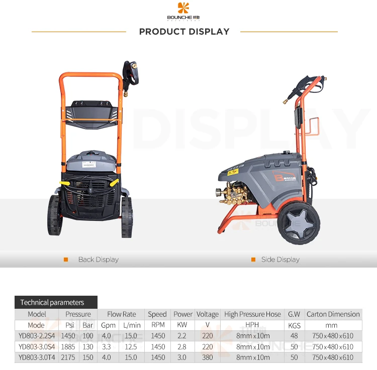 China comercial 2.2kw power electric pressure car washer with trolley