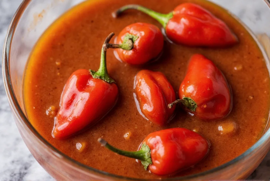 Close-up view of canned chipotle peppers in adobo sauce showing whole peppers and reddish-brown sauce in glass bowl