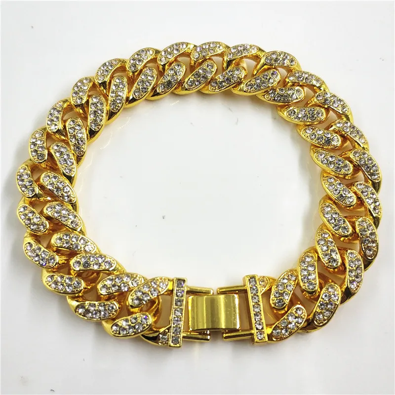 

Fashion Punk Rap Jewelry Hips Hops Men's 12mm Bling Bling Rhinestone Crystal Miami Cuban Chain Bracelet