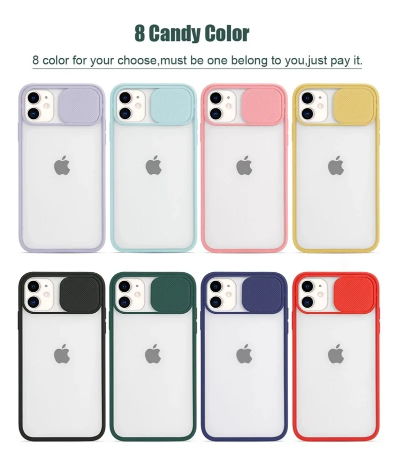 

New design Slide Camera Lens Protection Shockproof Phone Case For iPhone 11 Pro max 12 Pro Max phone cover, 8 colors