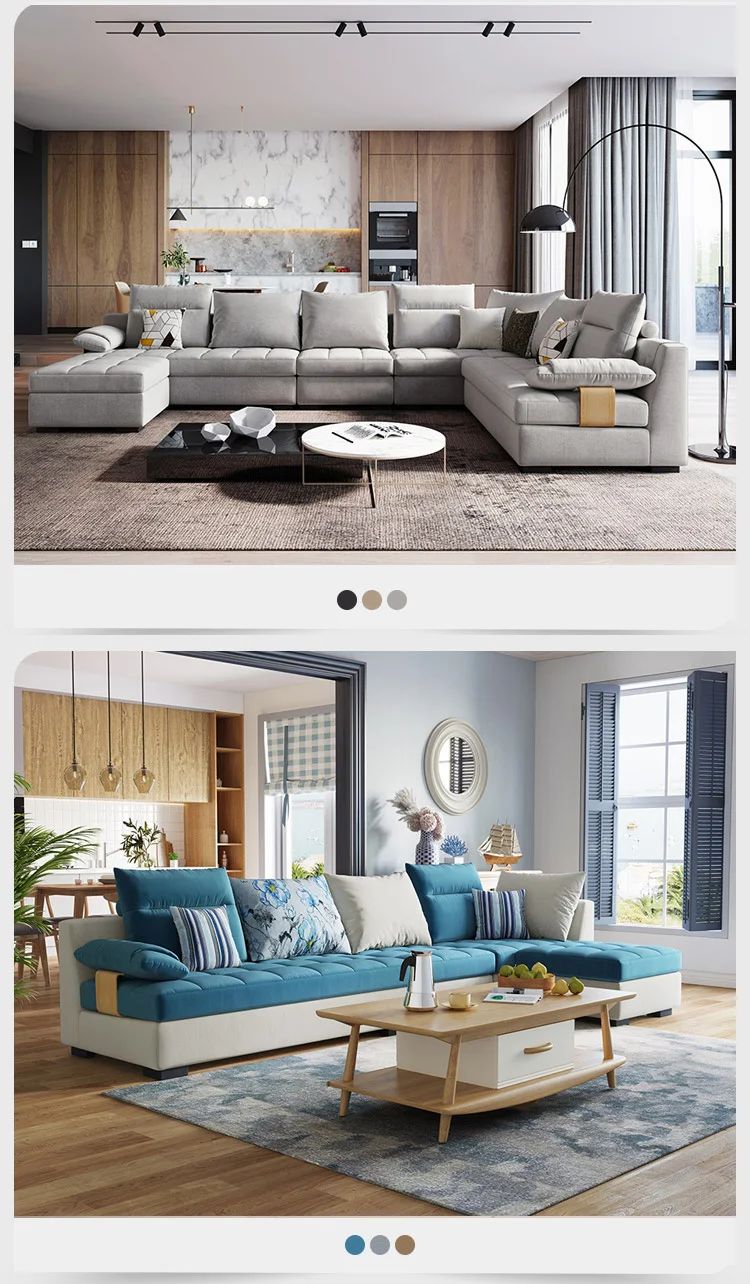 Modern minimalist fabric big size living room u shaped sectional chaise sofa furniture combination set
