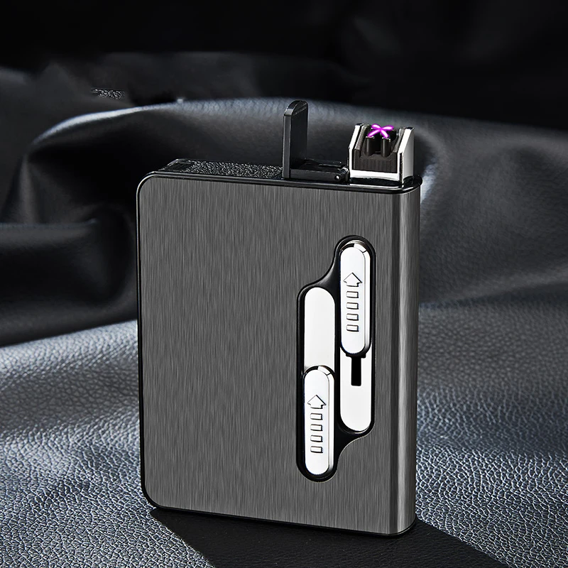 

Custom Wholesale Plastic Metal Cigarette Holder Tobacco Pocket Cigarette Case with USB Double Arc Lighter, Mixed
