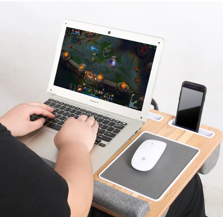 
Portable Lap Desk Laptop Table Tray Bed Table with Handle Phone Holder and Pillow Foam Cushion 