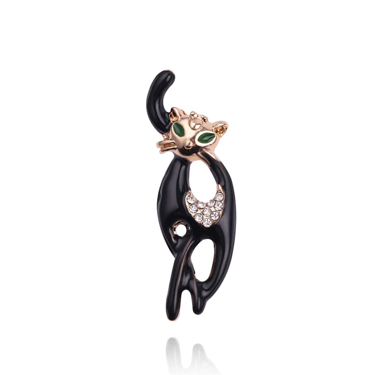

Lovely Black Cat Charm Brooch Pin Bag Collar Fashion Brooch Enamel Rhinestone Jewelry For Women Kids Accessory Gift