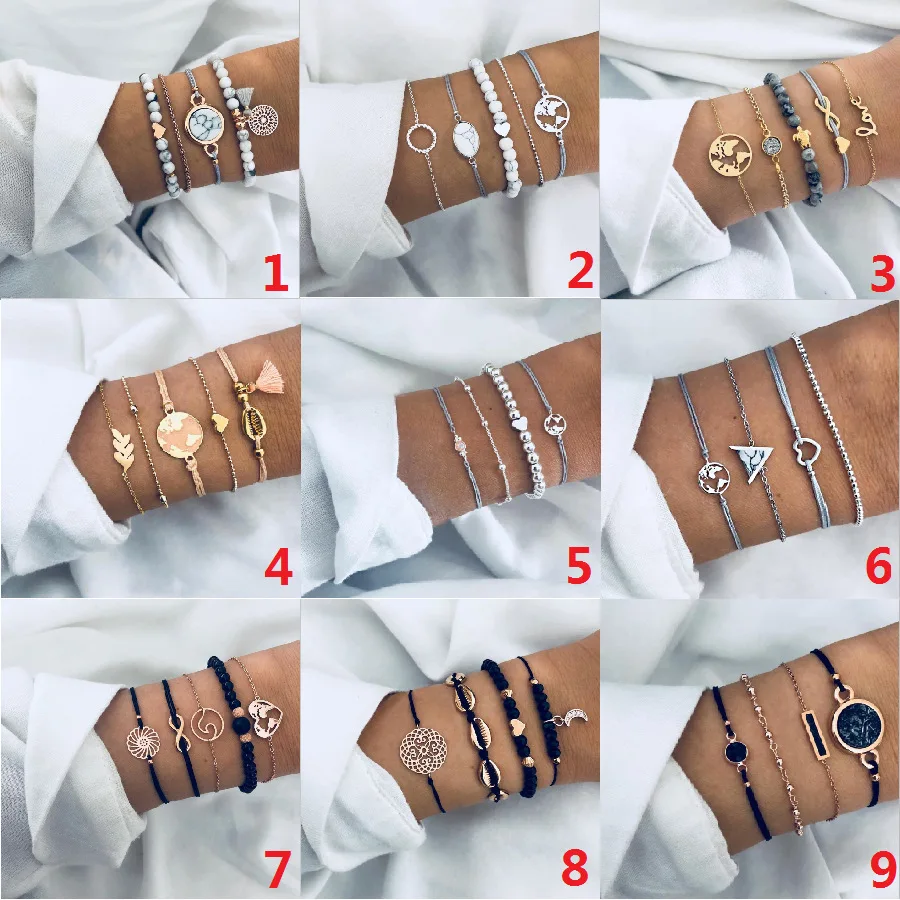 

5pcs/set Bohemian Arrow Crystal Silver Bracelet Ladies New Retro Open Cuff Bracelet
