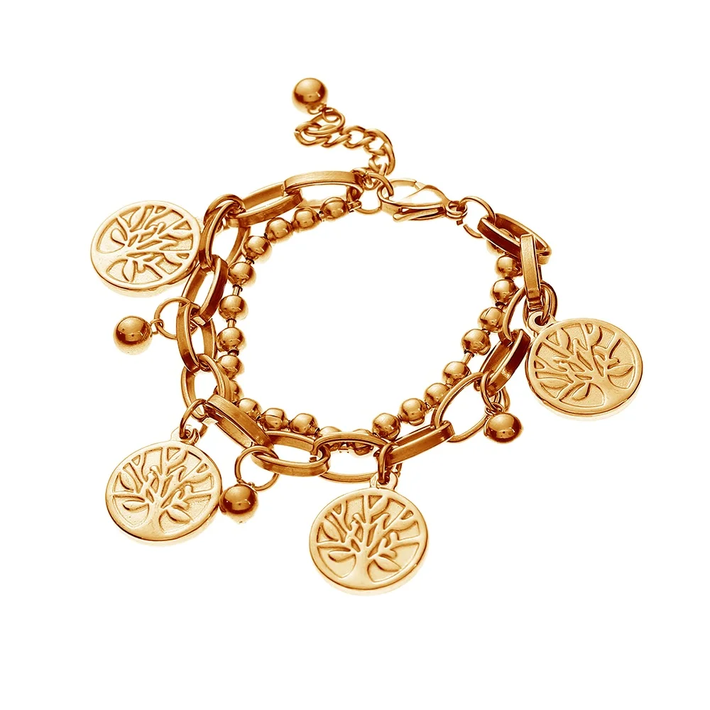 

Personality Men Stainless Steel Pearl Life Tree Pendant Multi-layer Bracelet Priest Gold Plated Religious Bracelet Jewelry