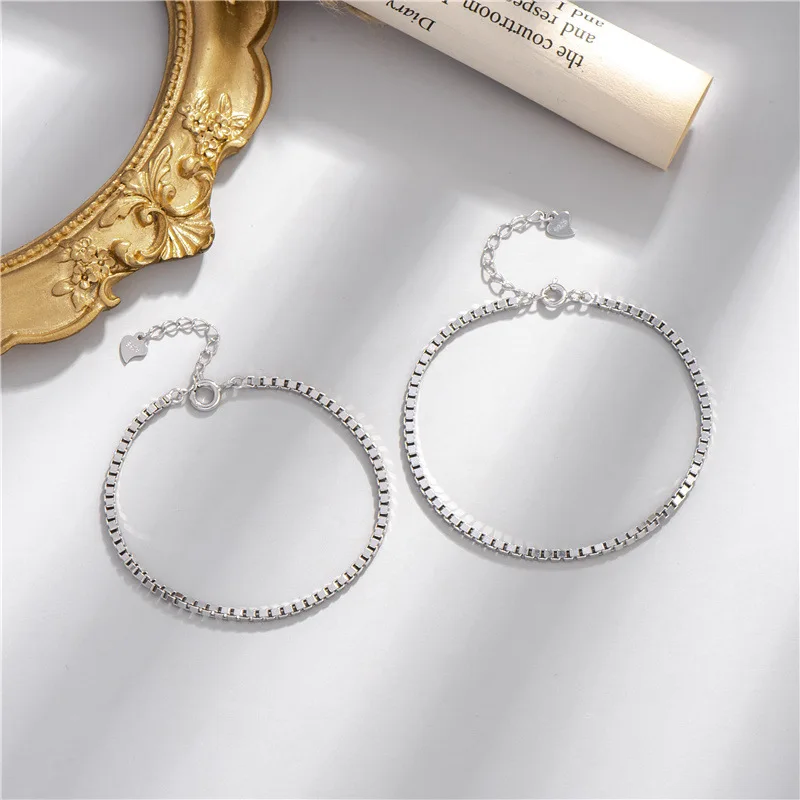 

High Quality Minimalist Hand Jewelry S925 Silver Box Chain Bracelet 925 Sterling Silver Bracelet Women Jewelry