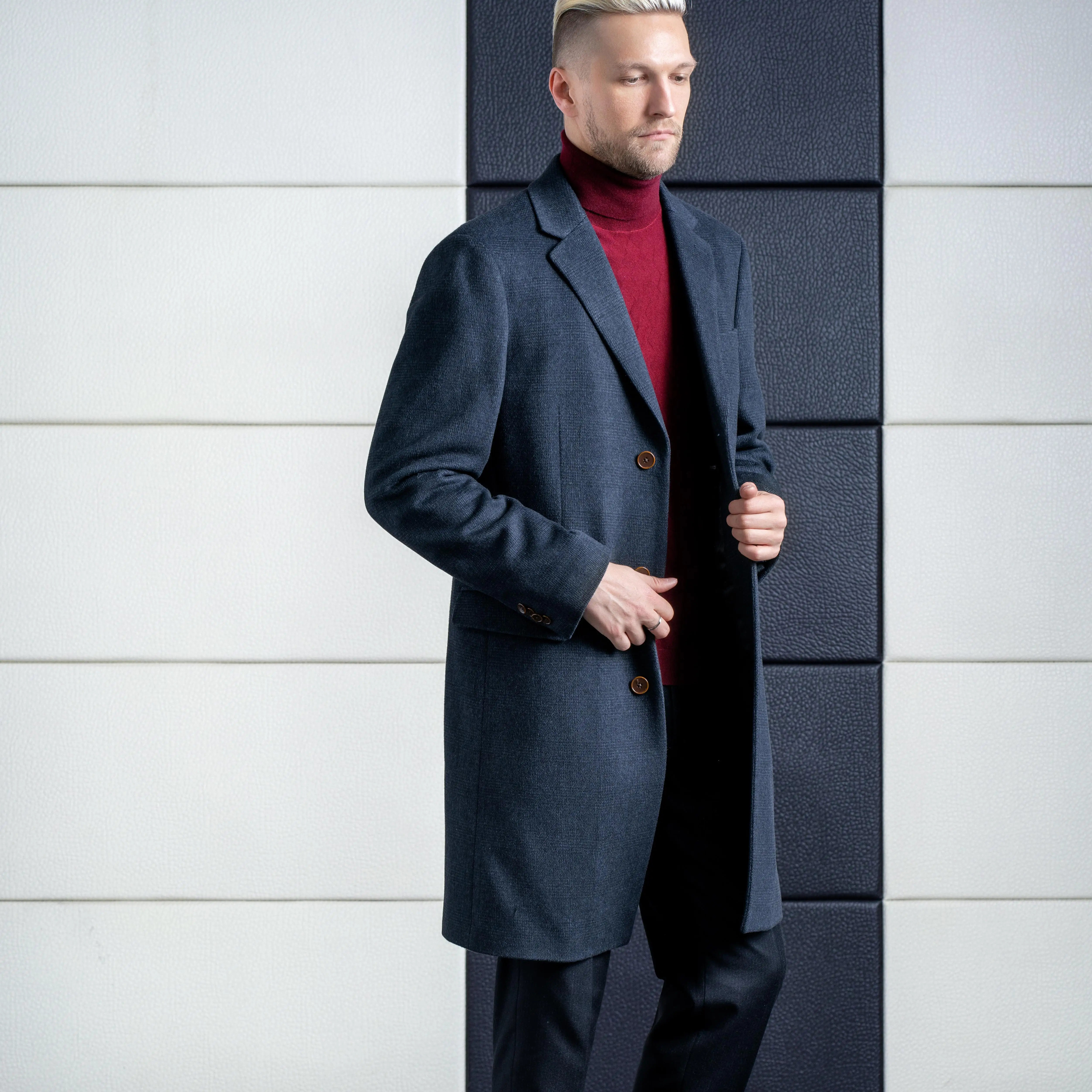 

Ready To Ship Overcoat Wholesale Slim Long Coat Single Breasted Wool Men's Overcoat