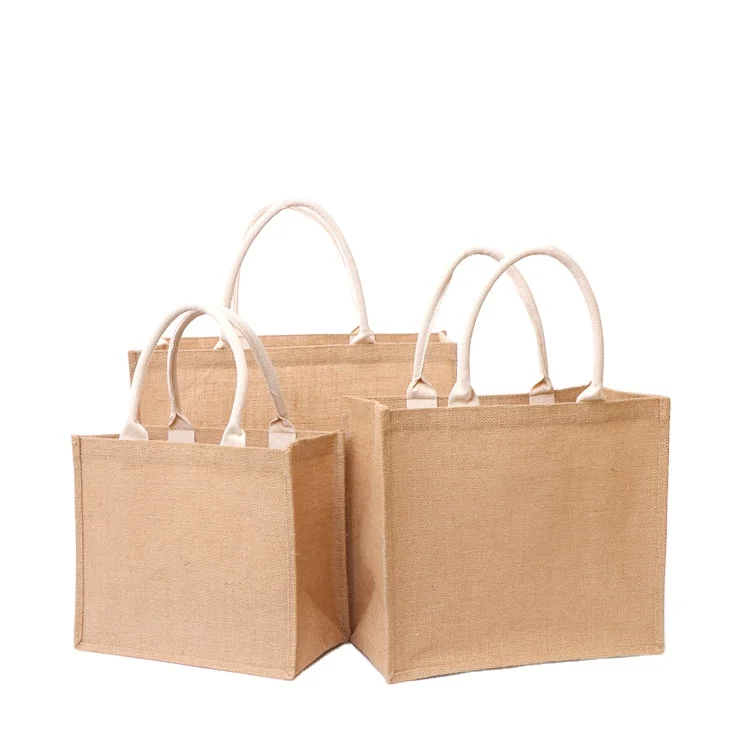 

Eco Friendly Grocery Jute Shopping Bag Natural Tote Bag Reusable Drawstring Jute Bag, As picture