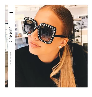 

2021 square glasses ladies diamond-inset sunglasses custom ladies fashion sunglasses