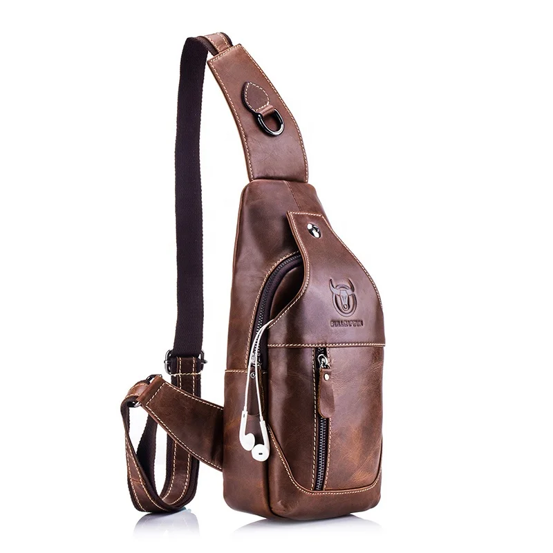

BULLCAPTAIN Messenger Bag Leather Shoulder Bag Backpack with Headphone Hole Outdoor Chest Bag for iPhone 8