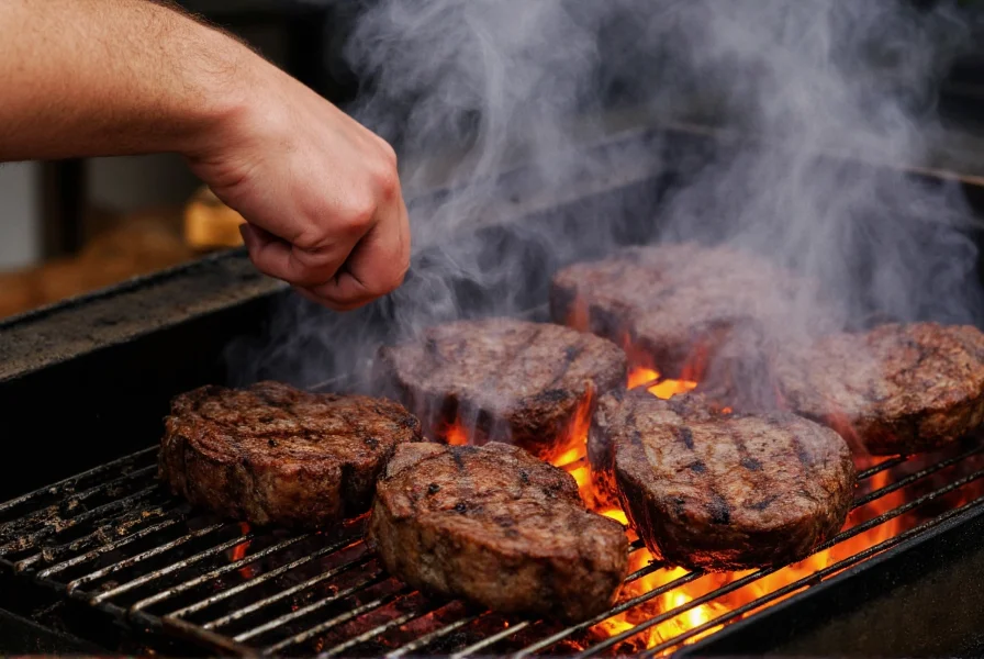 Steak sur barbecue avec fumée montante