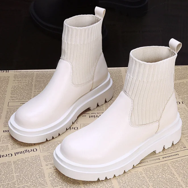 

New arrive stylish famous brands designer white fashion rubber sole ladies platform chunky fall women's chelsea sock boots, As picture