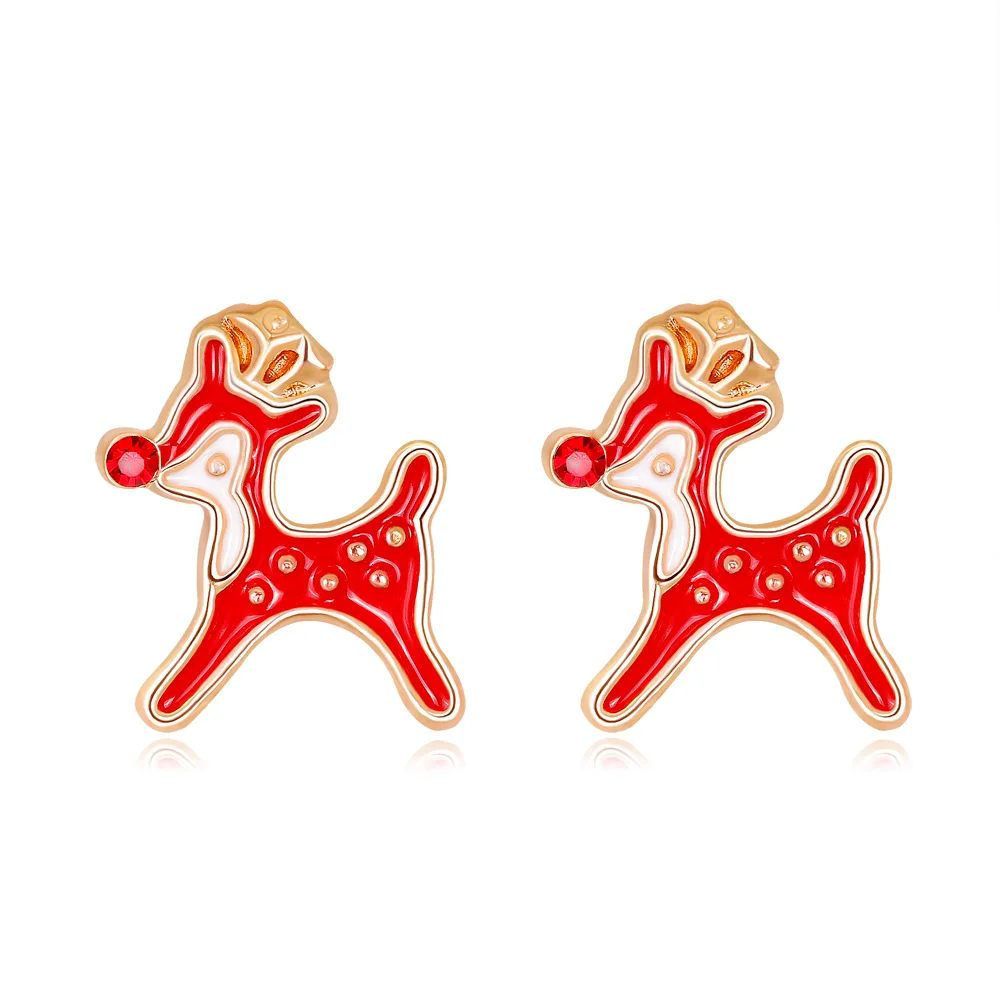 

2020 Christmas Series Drop Oil Deer Antler Elk Stud Earrings Diamond Christmas Deer Stud Earrings For Girl Christmas Gift