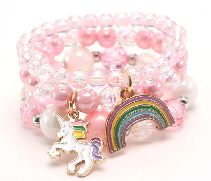

baby cute pink beads unicorn rainbow bracelets Children colorful beaded bracelets kids party favor bracelets gifts, As picture