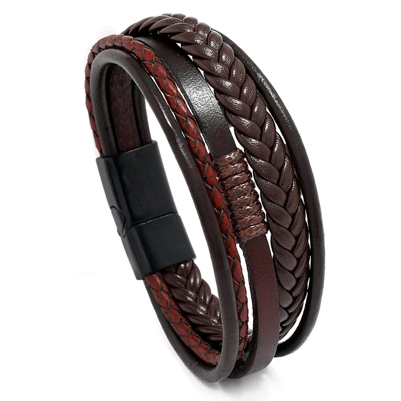 

Factory Hotting Sale Cuff Wrap Bangle Multi-layer Braided Woven Rope Leather Bracelet For Men