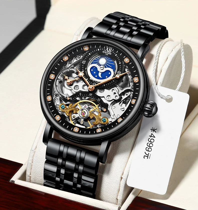 KINYUED J055 high quality stainless steel watch tourbillon mechanical movement men's fashion business wristwatch