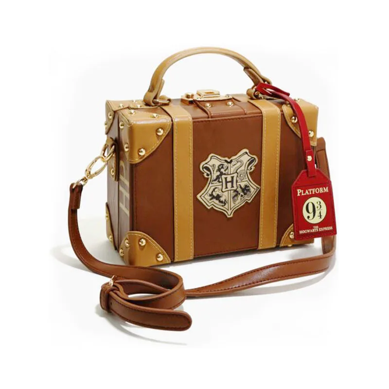 

Hot High Quality Hogwarts School of Witchcraft Wizardry 8 inch tote bag travel small suitcase INS shoulder square Box, Brown