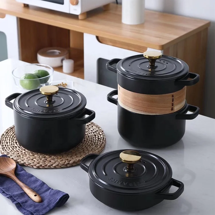 

Solid-color Nordic style domestic gas soup casserole heat resistant soup casserole ceramic pot large stew soup pot, Black