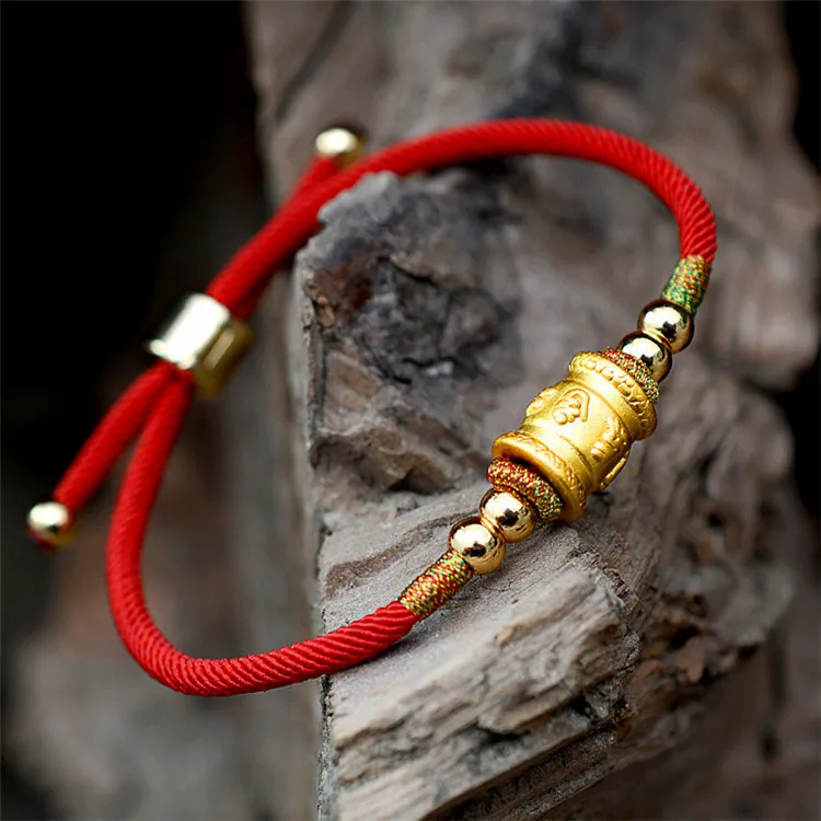 Fashion Red Thread String Bracelet Lucky 999 Sterling Gold Transfer Beads Handmade Rope Bracelet