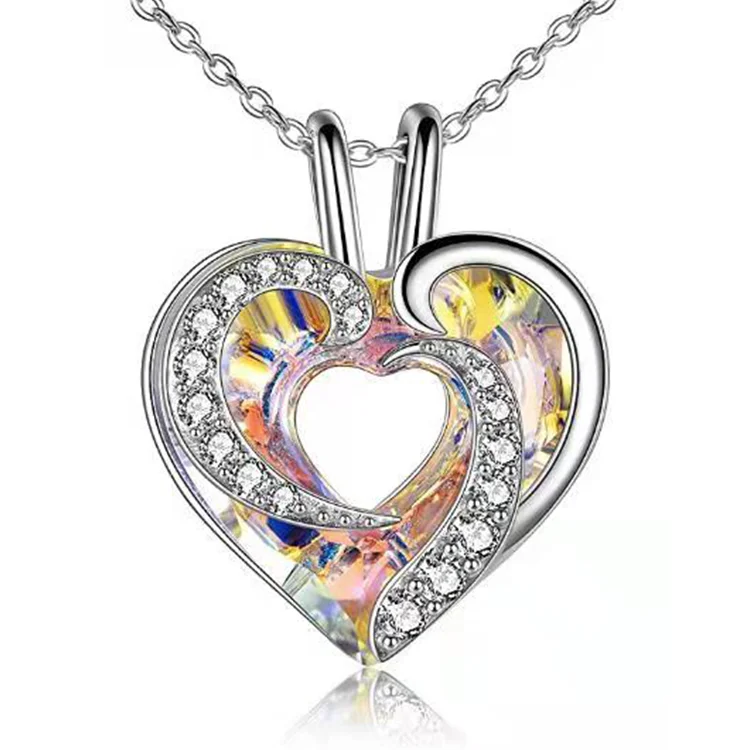 

New Hollow Crystal Necklace Heart Shaped Colorful Gemstone Necklace Pendant Women