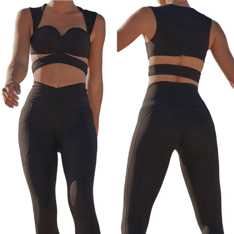 Plus Padded Crop Top & V Waist Yoga Set